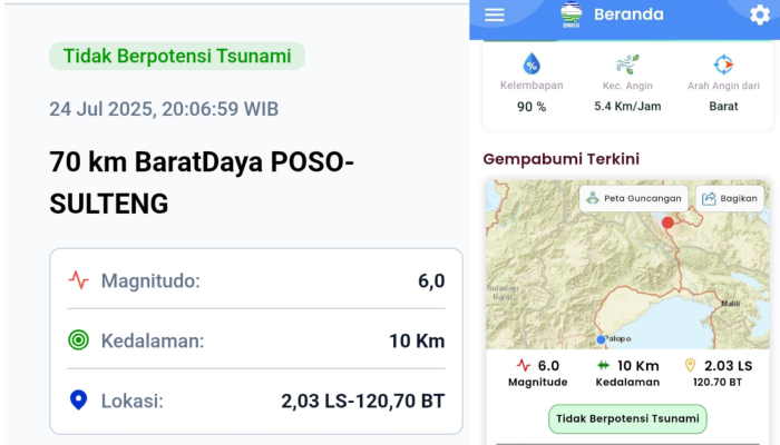 Gempa di Poso Sulteng 6.0 Magnitudo Terasa Hingga di Kota Palopo Sulsel